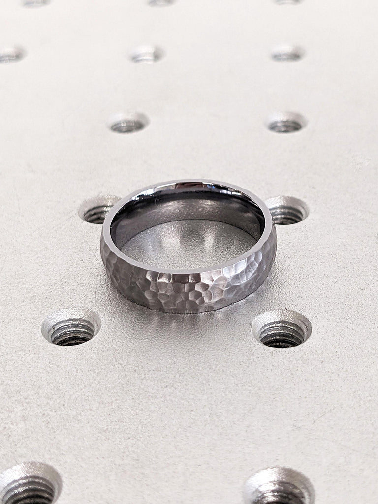 Black Wedding Rings for Men | 6mm Hand Hammered Wedding Band