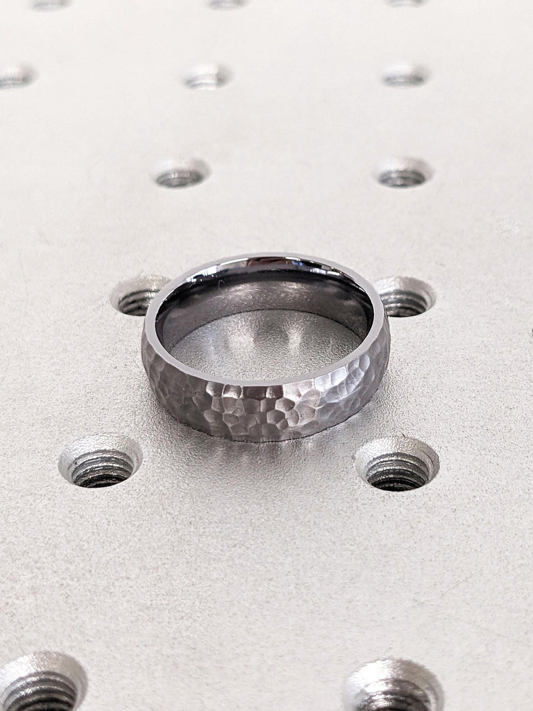 Black Wedding Rings for Men | 6mm Hand Hammered Wedding Band
