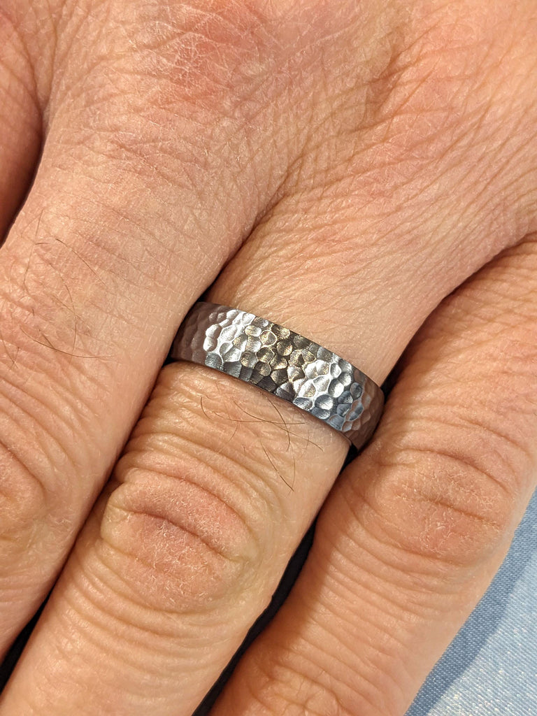 6mm Comfort Fit Cool Mens Wedding Band | Handmade Wedding Ring | Dark Grey Wedding Band | Faceted Wedding Band for Him