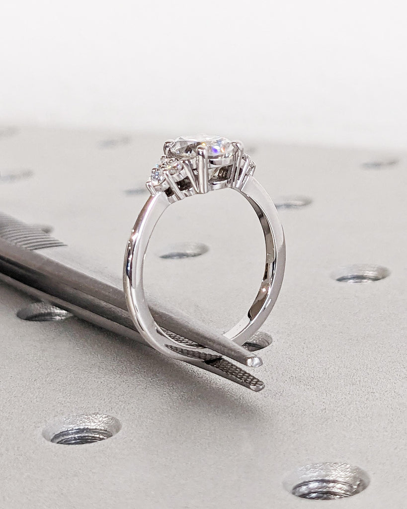 Vintage Pear Moissanite Engagement Ring, Unique Art Deco Diamond Cluster Ring, White Gold Engagement Ring for Women Wedding Anniversary Ring