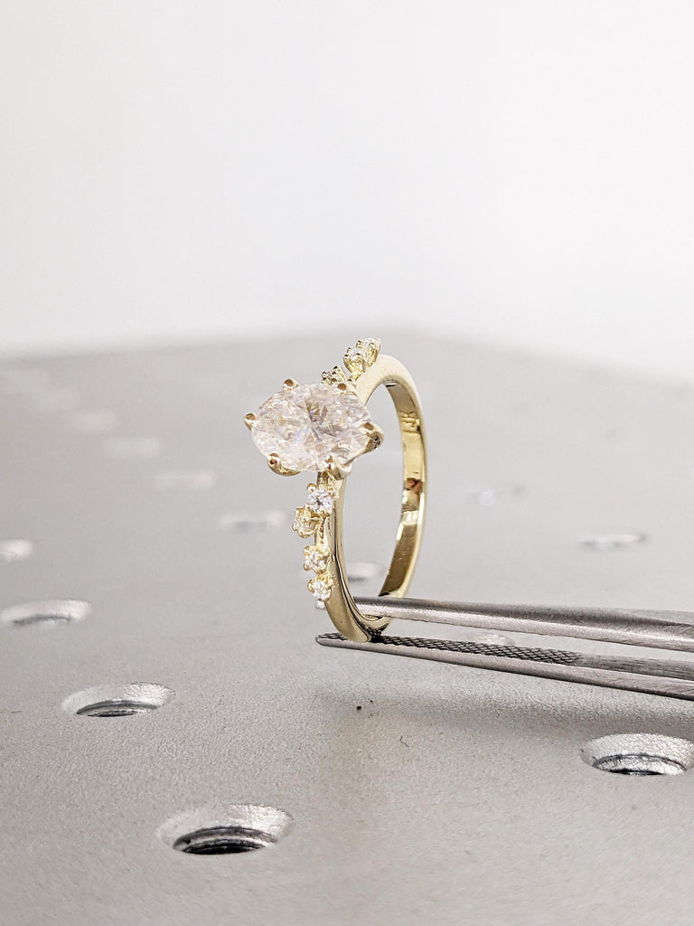 0.5-4ct Oval Cut Moissanite Ring, Dainty 14k Yellow Gold Wedding Ring, Art Deco Moissanite Engagement Ring, Unique Anniversary Gift for Wife