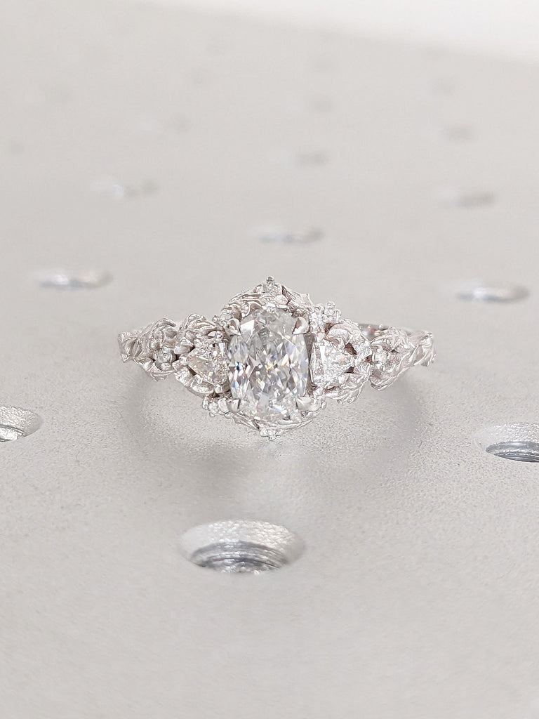Unique Certified VVS Lab Created Diamond Engagement Rings for Women | 14k White Gold Promise Ring | Leaf and Twigs Ring | Rustic Engagement Ring