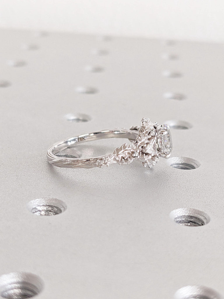 Nature Inspired VVS Moissanite Engagement Ring | Art Deco Promise Anniversary Ring for Wife | Leaf Ring | 14k White Gold Rings for Women