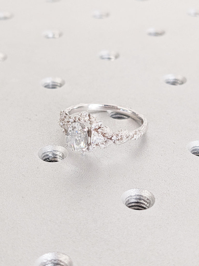Nature Inspired VVS Moissanite Engagement Ring | Art Deco Promise Anniversary Ring for Wife | Leaf Ring | 14k White Gold Rings for Women