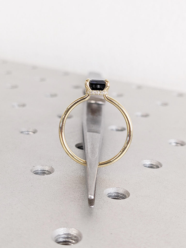 Lab Grown Sapphire Anniversary Ring | 14k Solid Gold Blue Sapphire Rings for Women | Moissanite or Diamond Hidden Halo Ring | Gift for Wife