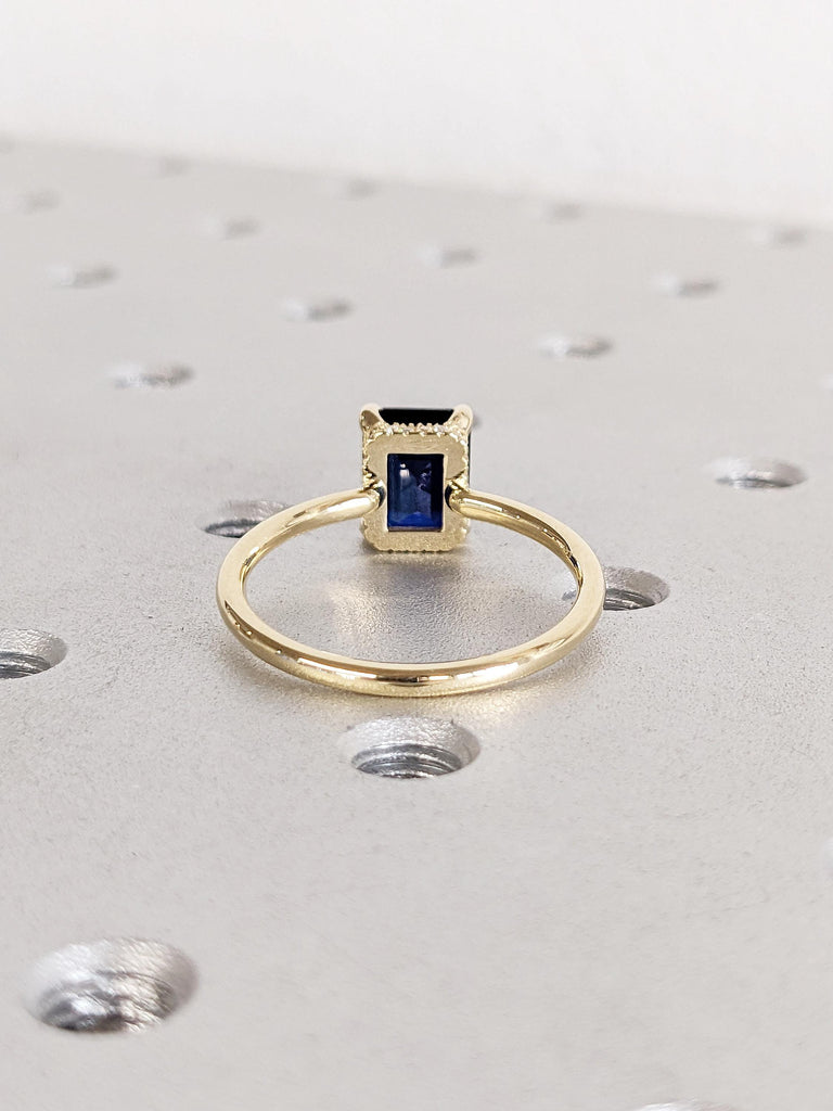 Lab Grown Sapphire Anniversary Ring | 14k Solid Gold Blue Sapphire Rings for Women | Moissanite or Diamond Hidden Halo Ring | Gift for Wife