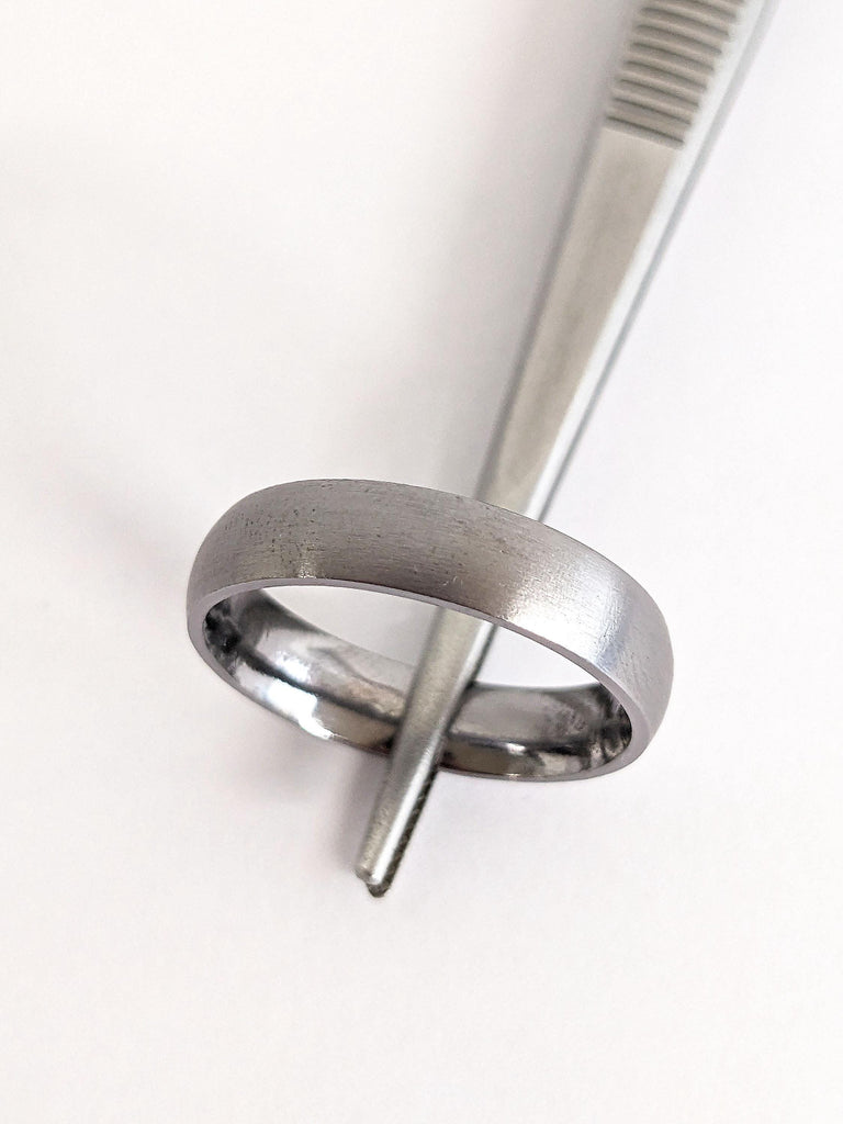 Gunmetal Grey His Wedding Band | Alternative Metal Tantalum Wedding Ring | Brushed Dome Shape Wedding Band | Simple Wedding Ring
