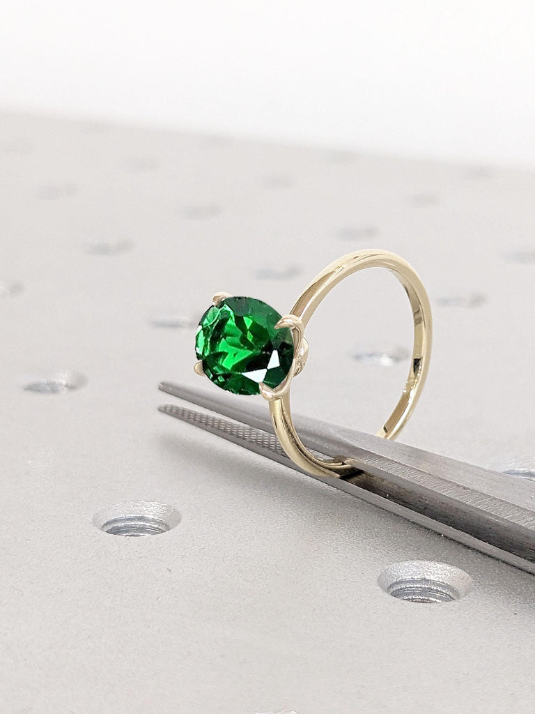 2ct Oval Cut Lab Emerald Solitaire Ring | Solid 14k 18k Gold Engagement Band | Women Proposal Ring | Dainty Minimalist Classsic Yellow Rose White