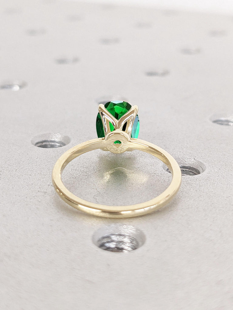 May Birthstone Oval cut Green Emerald Ring | Oval Engagement Ring | Oval Solitaire Ring | Delicate Gold Rings for Women | Tulip Floral Ring