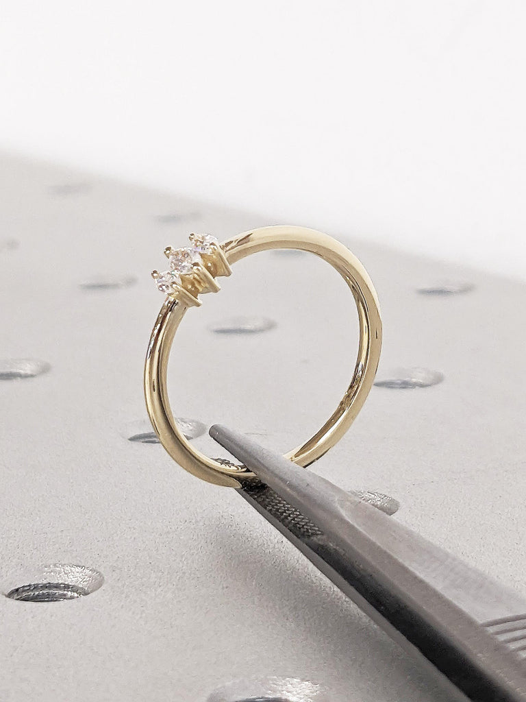 Marquise Cut Three Stone Diamond Ring | Dainty 14k Yellow Gold Wedding Rings for Women | Moissanite Three Stone Ring | Promise Ring for Her