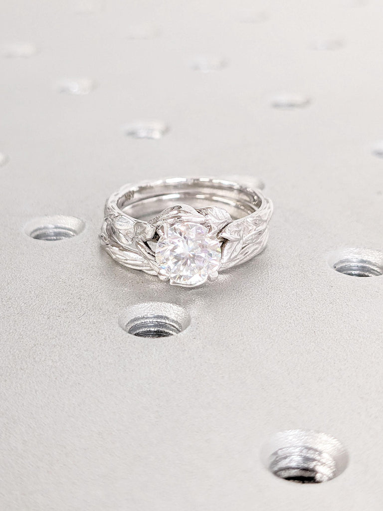 Twigs and Leafs Promise Ring | 1ct Certified Lab Grown Diamond Engagement Ring | 18K White Gold Ring for Her | Nature Inspired Wedding Jewelry