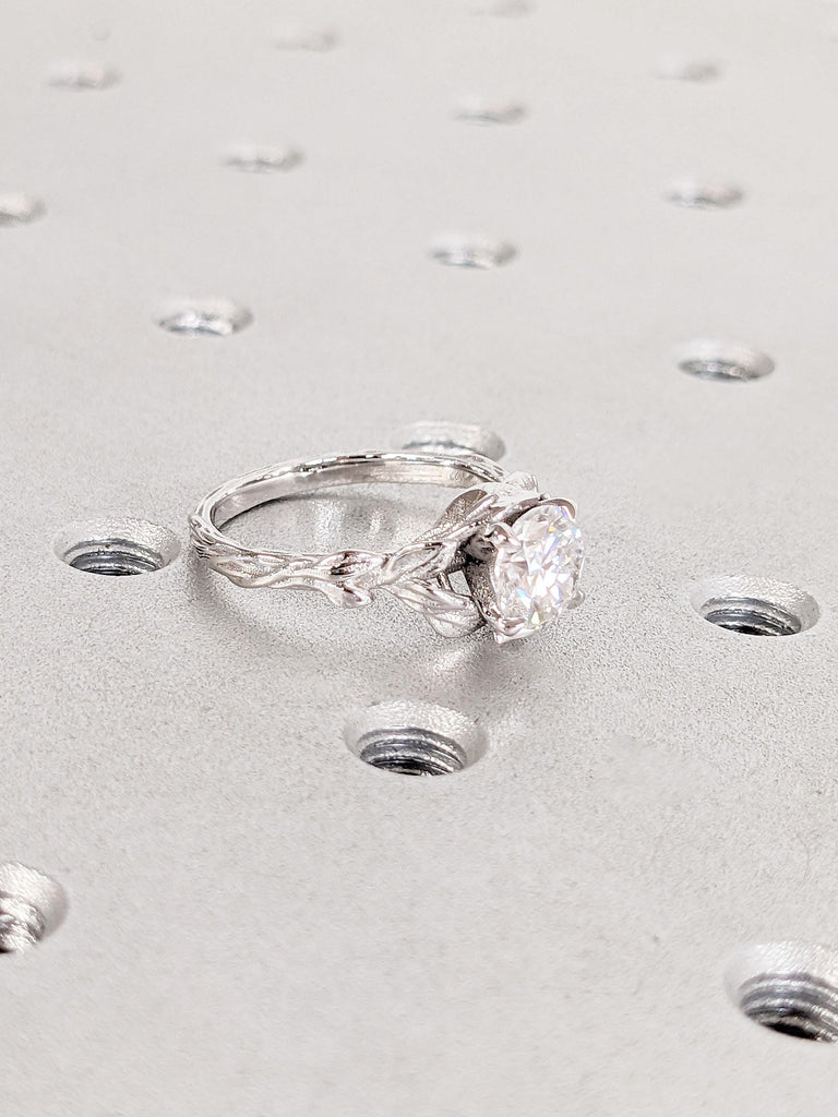Delicate Leaf Ring Solitaire Engagement | 18k Gold Engagement Ring | Moissanite Promise Ring