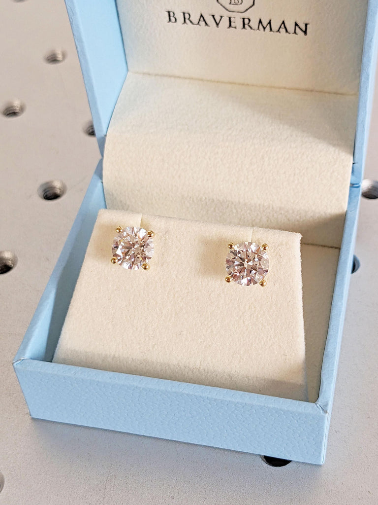 2CT Certified Real Lab Created Diamond Earrings | Diamond Earrings Round Studs | 14K Yellow Gold Lab Grown Earring Studs | 14K Gold Earrings