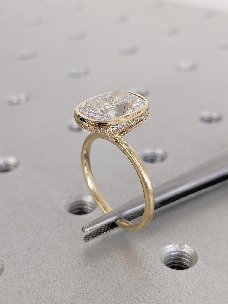 0.5-4ct Moissanite Anniversary Ring | 14K Solid Gold Wedding Rings for Women | Hidden Halo Moissanite Statement Ring | Birthday Gift for Her