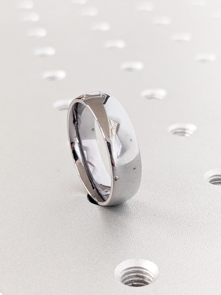 6mm Court Shape Gunmetal Gray Tantalum Mens Wedding Band | Hypoallergenic Alternative Metal Rings for Him | Simple Wedding Ring Comfort Fit