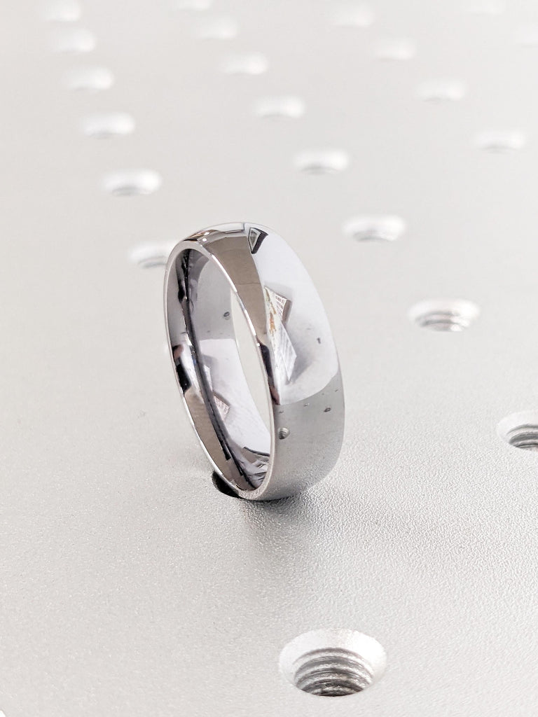 Unique Polished Finish Tantalum Ring | Dainty 6mm Comfort Fit Wedding Rings for Men | Dark Grey Mens Wedding Band | Dome Tantalum Mens Ring
