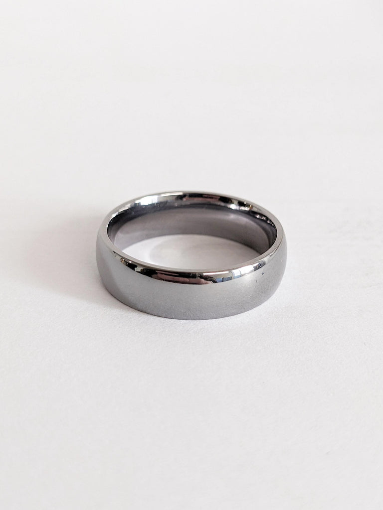 6mm Court Shape Gunmetal Gray Tantalum Mens Wedding Band | Hypoallergenic Alternative Metal Rings for Him | Simple Wedding Ring Comfort Fit