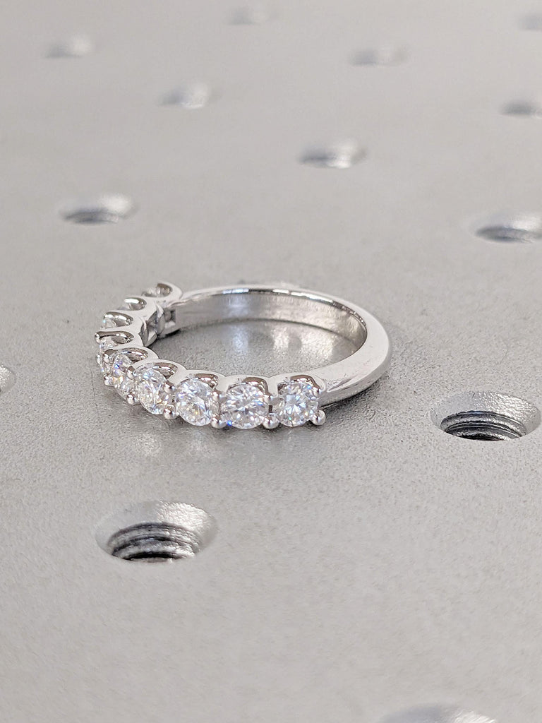 14k White Gold Diamond Wedding Band | Woman Diamond Jewelry | Round cut VVS Moissanite Cluster Ring | Certified Lab Diamond | Unique Ring