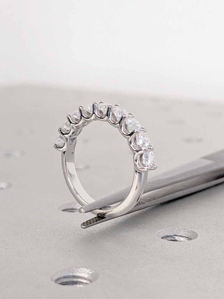 14k White Gold Diamond Wedding Band | Woman Diamond Jewelry | Round cut VVS Moissanite Cluster Ring | Certified Lab Diamond | Unique Ring