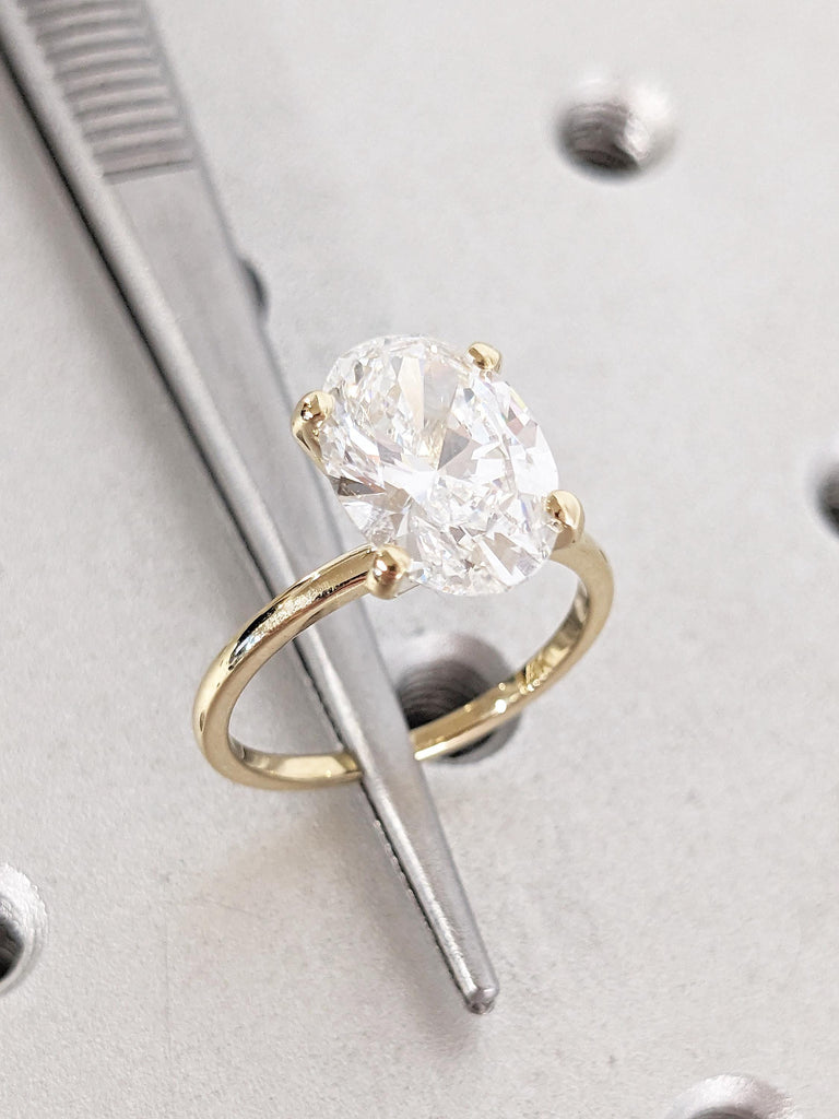 Oval Moissanite Engagement Ring, Dainty 14k Yellow Gold Wedding Ring, Solitaire Moissanite Ring, Promise Rings for Women, Anniversary Gift