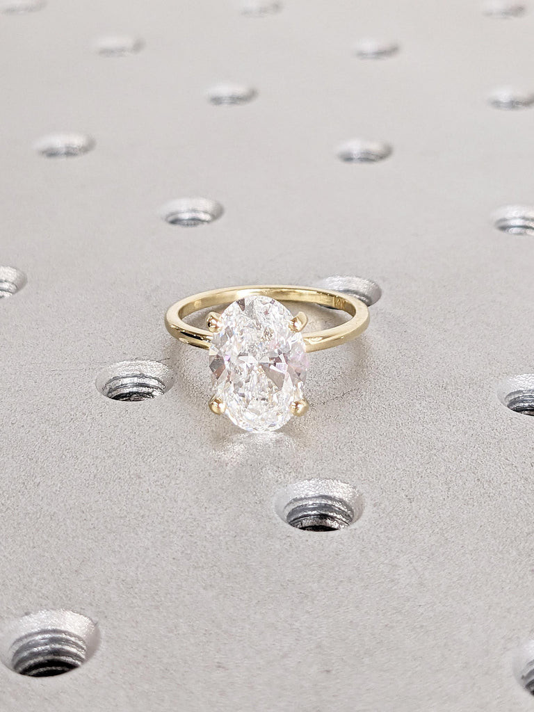 Oval Moissanite Engagement Ring, Dainty 14k Yellow Gold Wedding Ring, Solitaire Moissanite Ring, Promise Rings for Women, Anniversary Gift