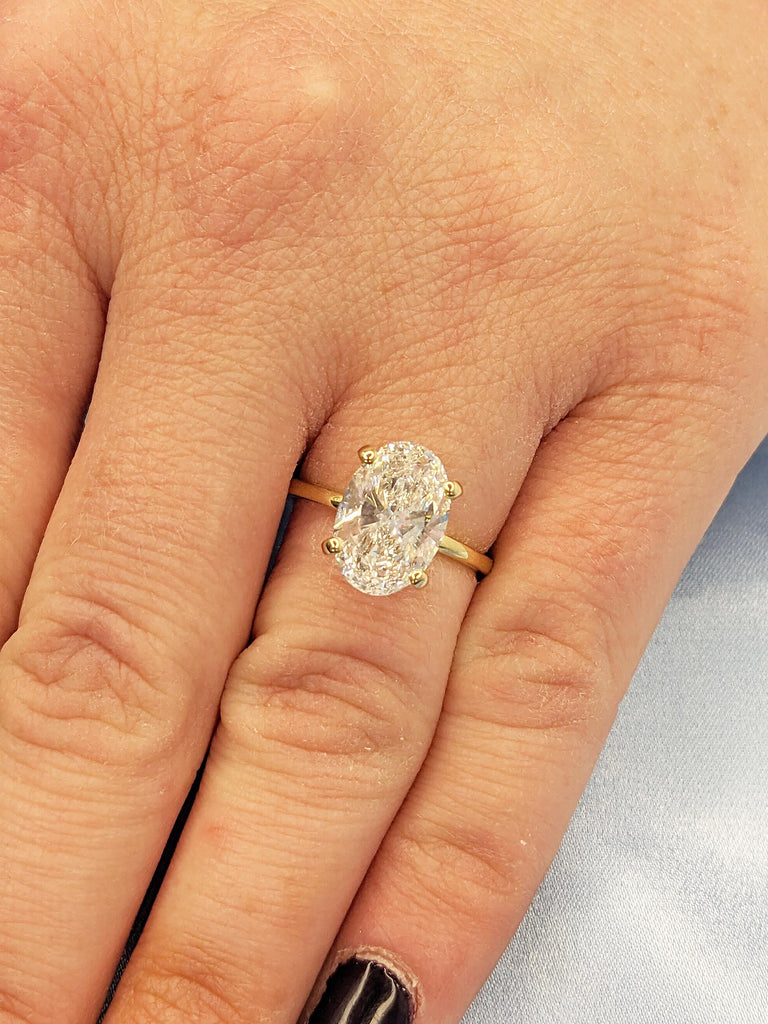 Oval Moissanite Engagement Ring, Dainty 14k Yellow Gold Wedding Ring, Solitaire Moissanite Ring, Promise Rings for Women, Anniversary Gift