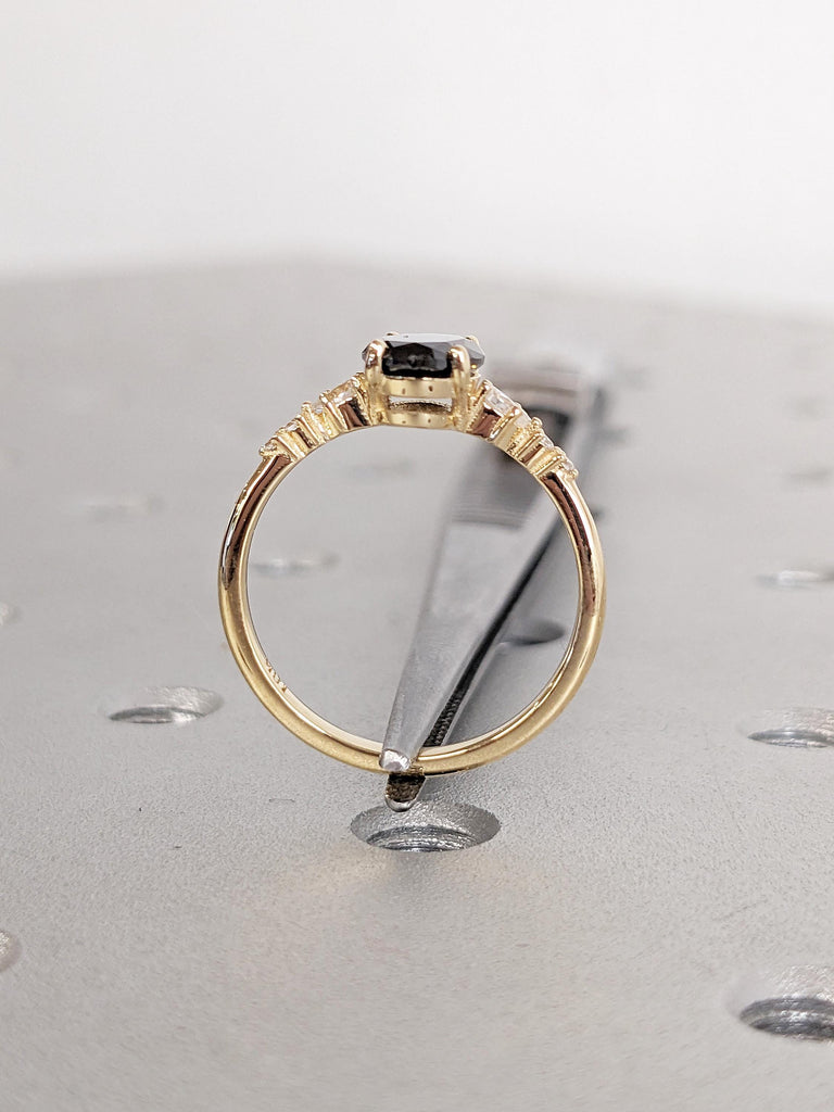 0.5-2.25ct Salt and Pepper Diamond Ring, Unique 18k Solid Gold Diamond Cluster Ring, Art Deco Promise Ring for Her, Birthday Gift for Wife