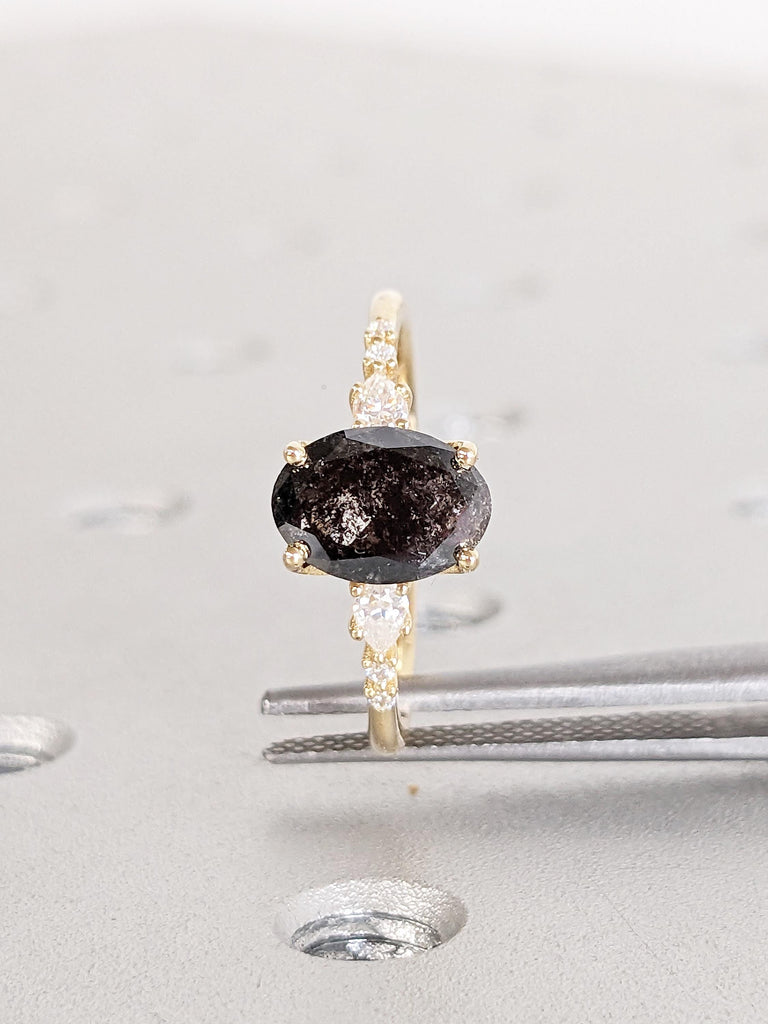 0.5-2.25ct Salt and Pepper Diamond Ring, Unique 18k Solid Gold Diamond Cluster Ring, Art Deco Promise Ring for Her, Birthday Gift for Wife