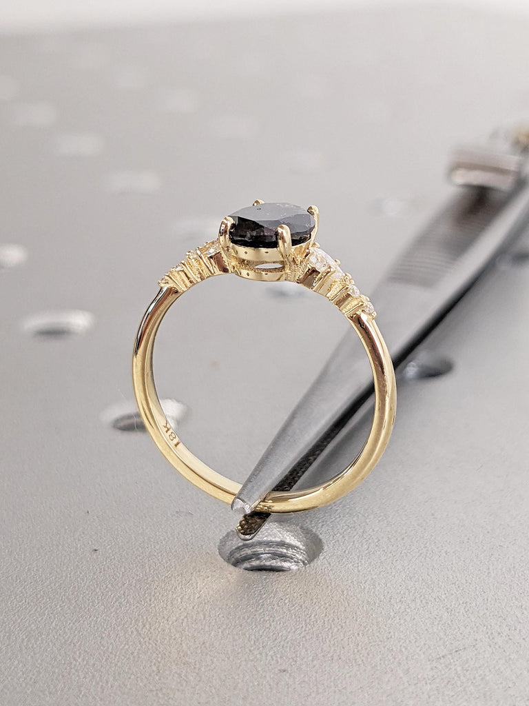 0.5-2.25ct Salt and Pepper Diamond Ring, Unique 18k Solid Gold Diamond Cluster Ring, Art Deco Promise Ring for Her, Birthday Gift for Wife