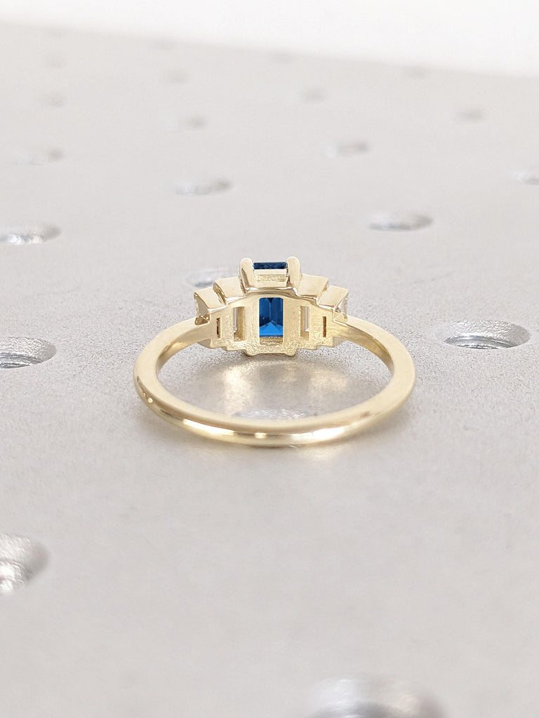 Sapphire Wedding Anniversary Ring for Wife | September Birthstone Ring Birthday Gift | Yellow Gold Engagement Ring, Lab Diamond Cluster Ring