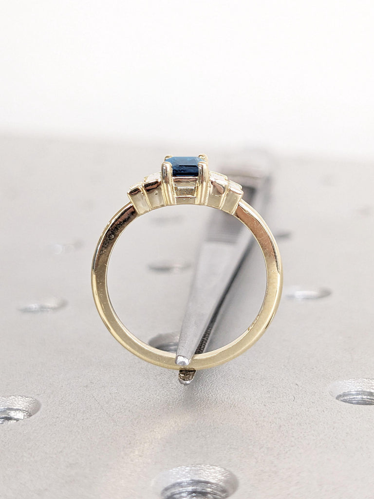 Sapphire Wedding Anniversary Ring for Wife | September Birthstone Ring Birthday Gift | Yellow Gold Engagement Ring, Lab Diamond Cluster Ring