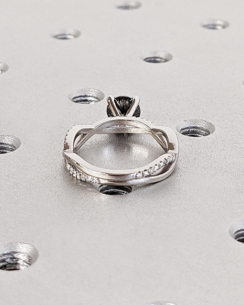 Twist Salt and Pepper Diamond Engagement Ring • Platinum • 14K Solid Gold • Twisted Band Ring • Diamond Pave Wedding Ring • Anniversary Ring