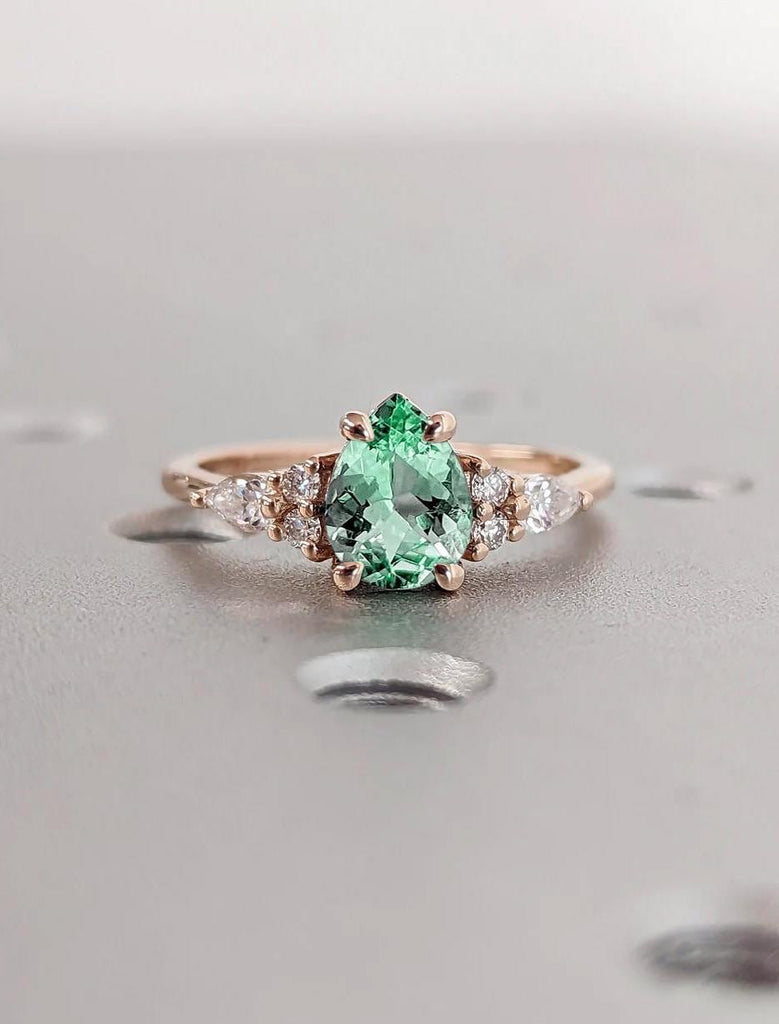 Delicate Vintage Engagement Ring, 1ct, 2 Carat Sapphire | Green Sapphire Rose Gold Ring | Pear cut Sapphire Ring Anniversary Gifts for Wife