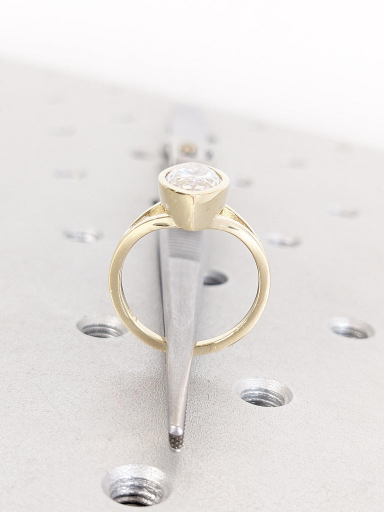 Unique Split Shank Moissanite Engagement Ring | Marquise Engagement | Bezel set Ring | Moissanite Solitaire Ring | Gold Promise Ring for Her