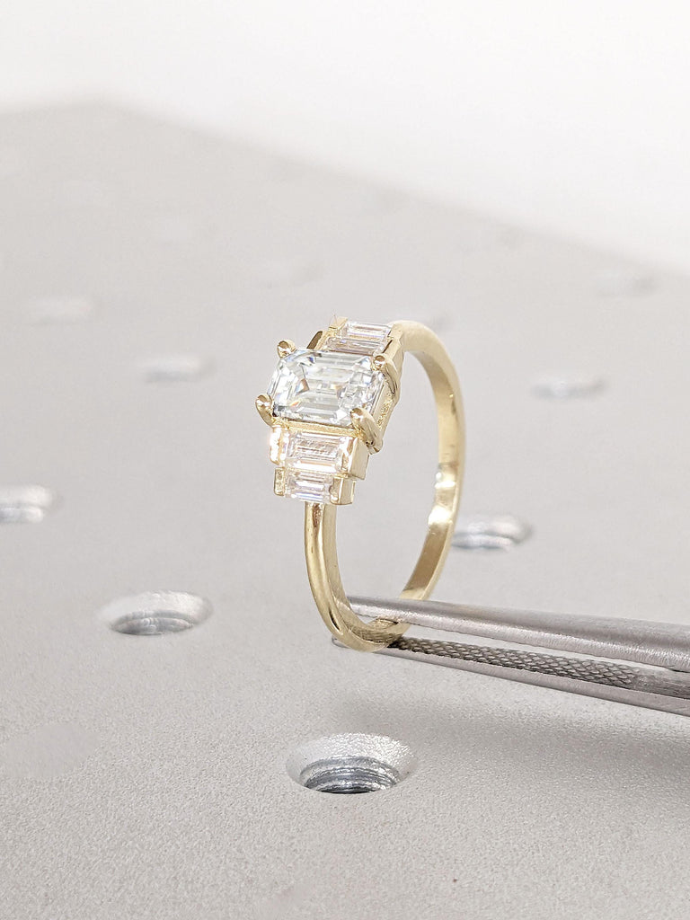 14k Yellow Gold Moissanite Promise Ring | Multi Stone Moissanite Ring | 14k Solid Gold Wedding Rings for Women