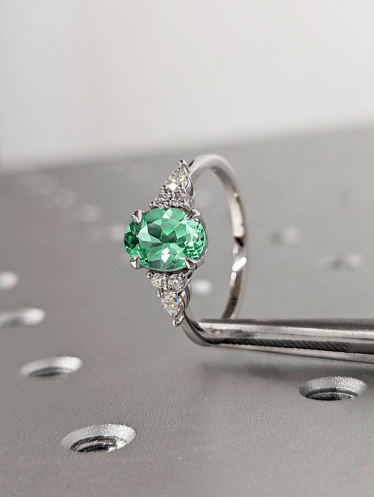 Delicate Vintage Engagement Ring, 1ct, 2 Carat Sapphire | Green Sapphire White Gold Ring | Oval cut Sapphire Ring Anniversary Gifts for Wife