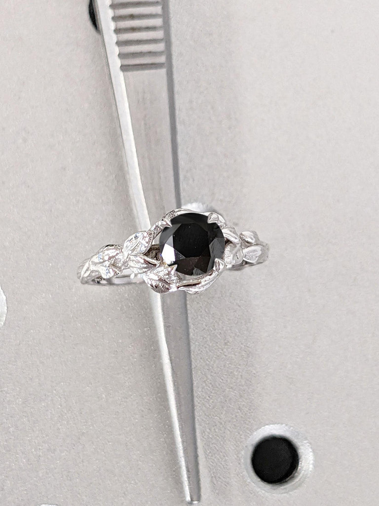 Gothic Black Engagement Ring | Black Diamond Promise Ring | 0.5ct, 1 Carat Diamond Engagement Ring | Round cut Black Diamond