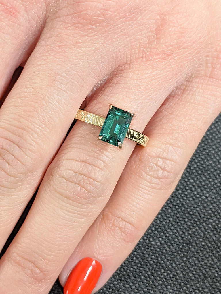 May Birthstone 1.5ct Green Emerald Promise Ring | 14k Gold Rings for Women | Emerald Engagement Ring | Birthday Gift