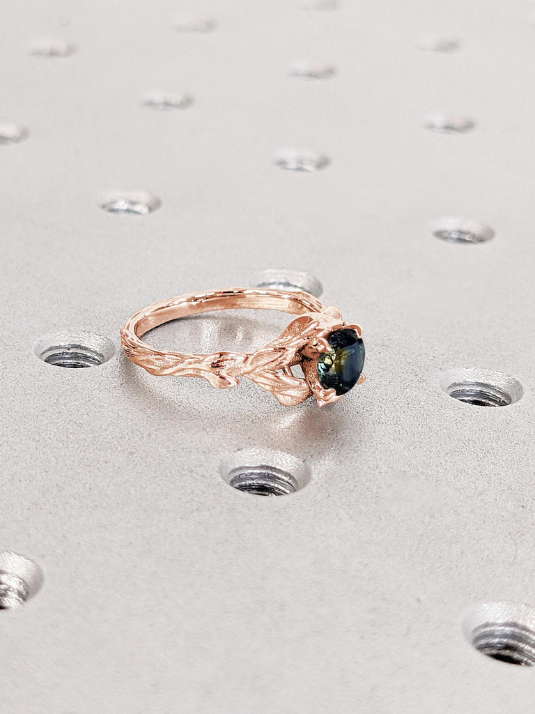 Handmade Leaf Ring | Twigs Branches Ring | Women Engagement Ring | Sapphire Rose Gold Ring