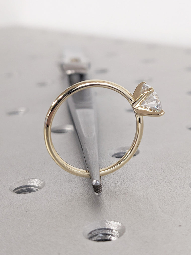Round Cut Lab Grown Diamond Engagement Ring, Dainty 4 prong 14k Yellow Gold Promise Ring for Her, Unique Comfort Fit Solitaire Diamond Ring