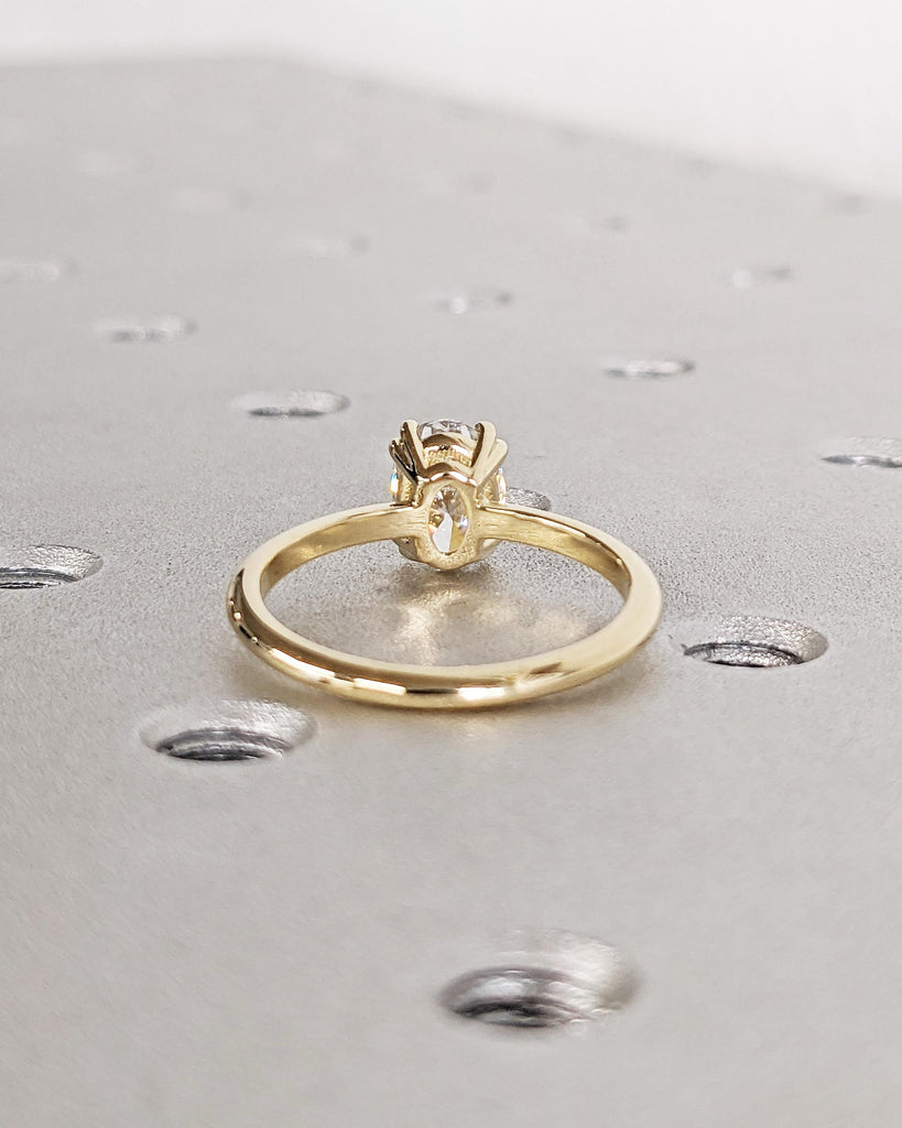 Oval Solitaire Engagement Ring / Colorless Moissanite Engagement Ring / Double Prong Oval Cut Ring / Solid Gold Ring / Wedding Ring for Her