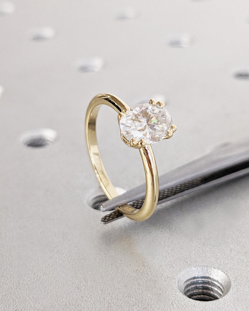 Oval Solitaire Engagement Ring / Colorless Moissanite Engagement Ring / Double Prong Oval Cut Ring / Solid Gold Ring / Wedding Ring for Her