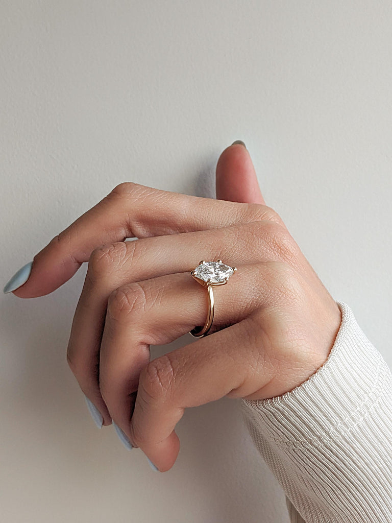 Certified Lab Created Diamond Solitaire Ring | Promise Anniversary Ring for Wife | 2ct Marquise cut Diamond | Solid Gold Engagement Ring