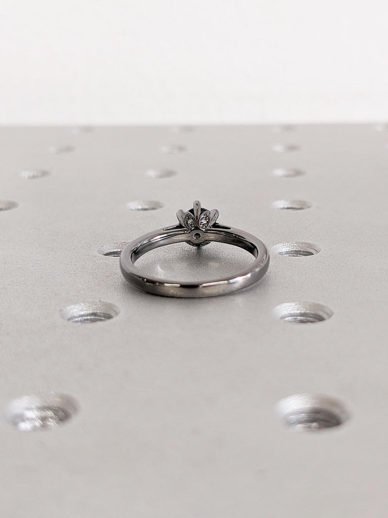 14k Black Gold Wedding Rings for Women | Vintage Round Black Diamond Ring | Hidden Diamond Anniversary Ring | Minimalist Ring | Gift for Her