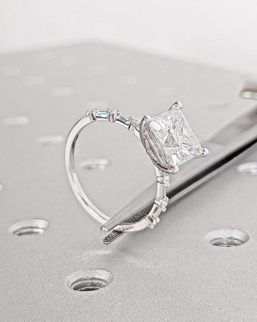 Unique Engagement Ring Princess Cut Moissanite Ring, Square Engagement Ring, Princess Square Engagement Ring, White Gold Dainty Promise Ring