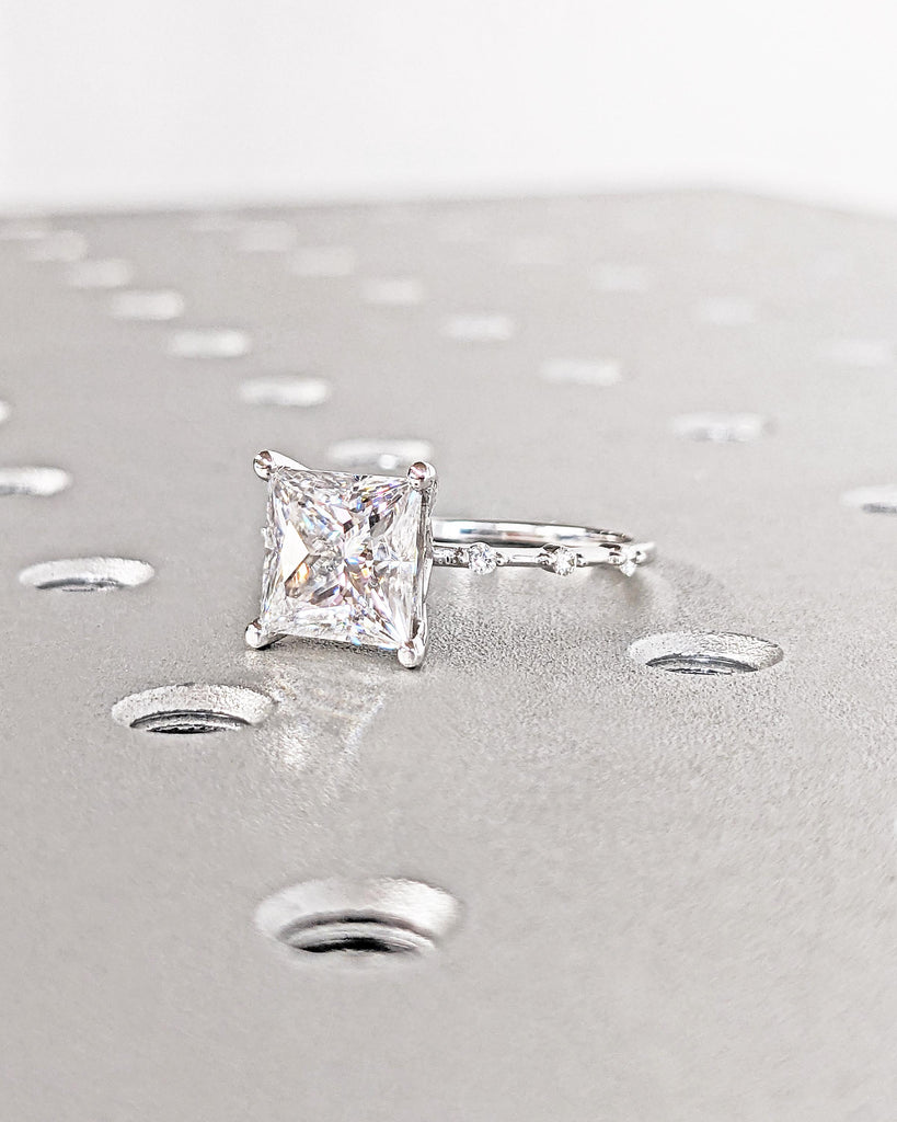 Unique Engagement Ring Princess Cut Moissanite Ring, Square Engagement Ring, Princess Square Engagement Ring, White Gold Dainty Promise Ring