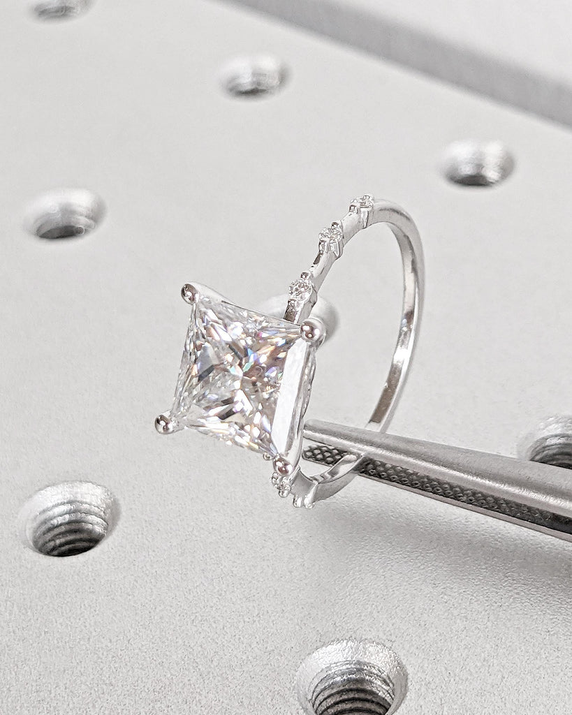 Unique Engagement Ring Princess Cut Lab Diamond Ring, Square Engagement Ring, Princess Square Engagement Ring White Gold Dainty Promise Ring