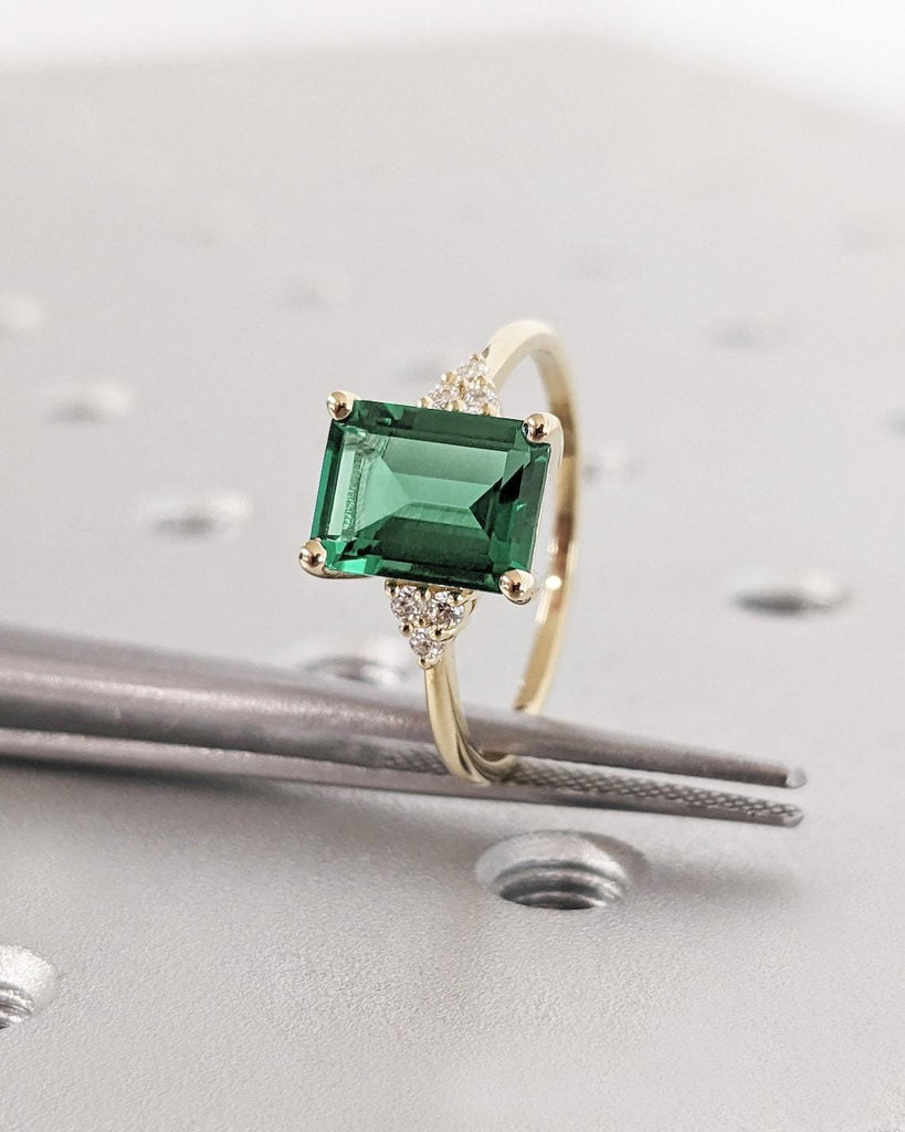 2 Carat Sapphire and Diamond Engagement Ring | Lab Diamond Cluster Ring | Rose Gold Engagement Ring | 14k 18k Gold Rings for Women