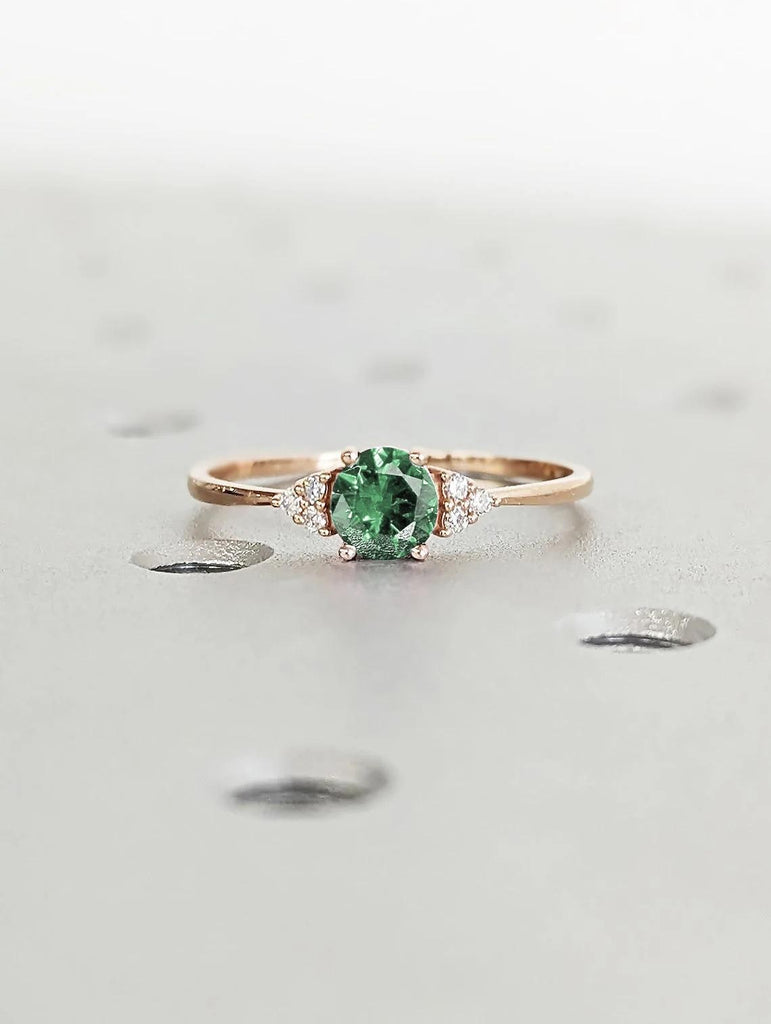 14K Rose Gold Green Sapphire Engagement Ring | 18K Solid Gold Sapphire Ring | Dainty Round Cut Sapphire Ring | Women Sapphire Solitaire Ring