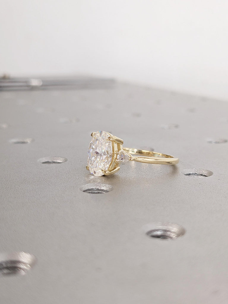 Unique 14k Solid Gold Statement Ring, Oval Cut Lab Grown Diamond Engagement Rings for Women, Art Deco Diamond Ring, Wedding Anniversary Gift